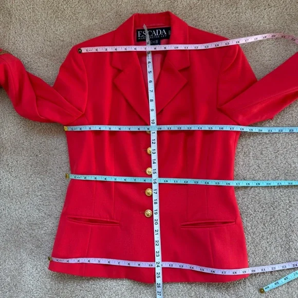 Escada Margaretha Ley Wool Vtg 80s 1980s Poppy Red Gold Nautical Blazer Jacket - Picture 12 of 14